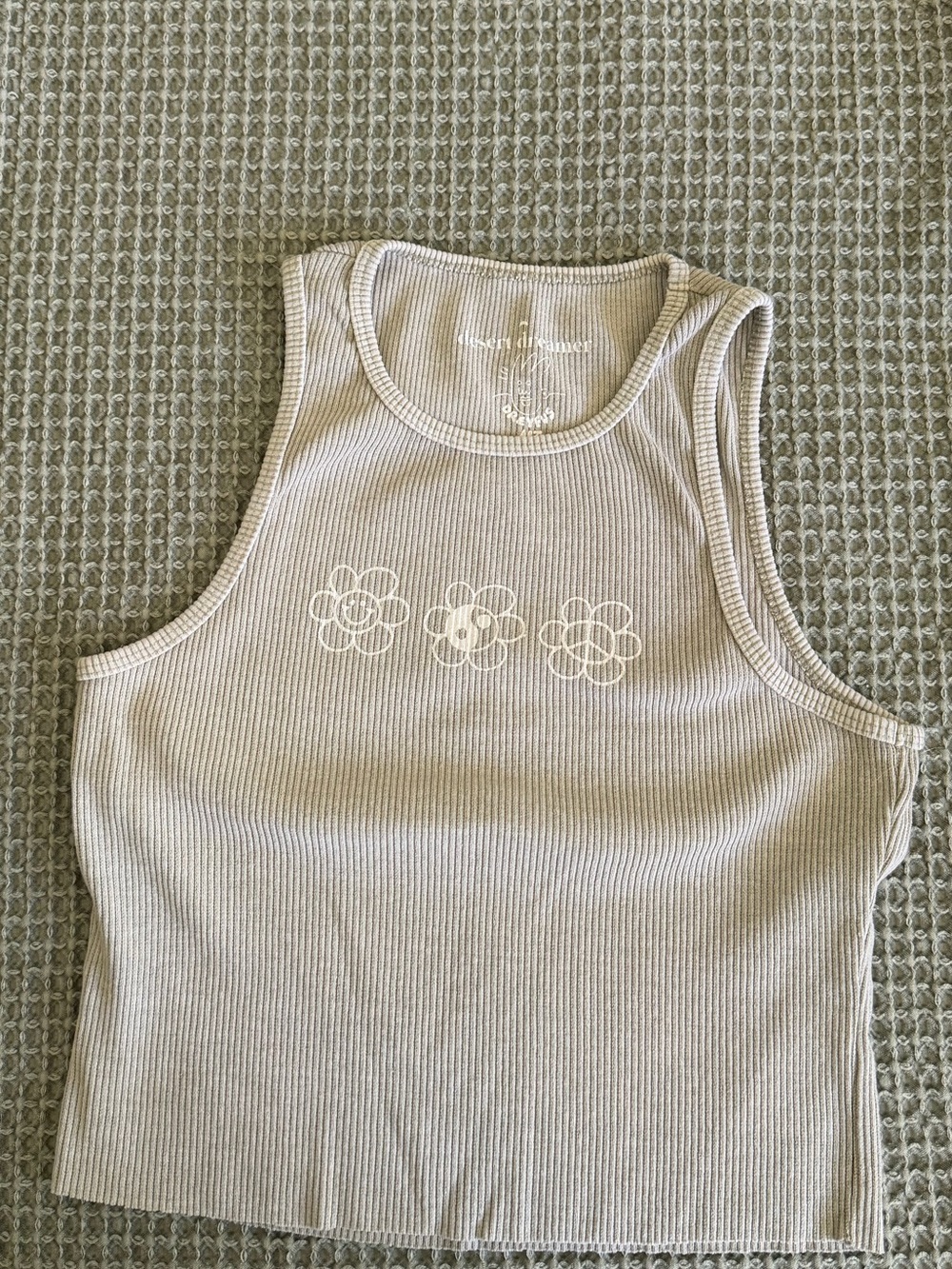 Ribbed Floral Tank Top in Sage - Women's Sleeveless Crop